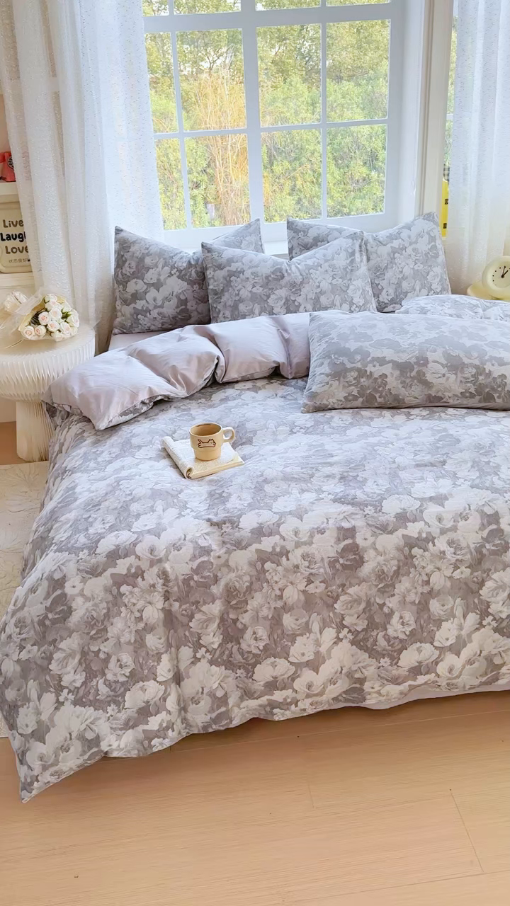 91家纺网 家纺一手货源 找家纺 苏东来家纺 2026新款A类60支全棉长绒棉纯棉色织提花四件套水洗纯棉厚织提花肌理被套四件套 春序咖