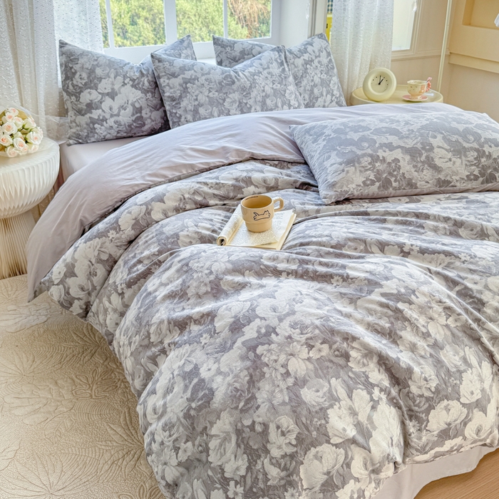 91家纺网 家纺一手货源 找家纺 苏东来家纺 2026新款A类60支全棉长绒棉纯棉色织提花四件套水洗纯棉厚织提花肌理被套四件套 春序灰