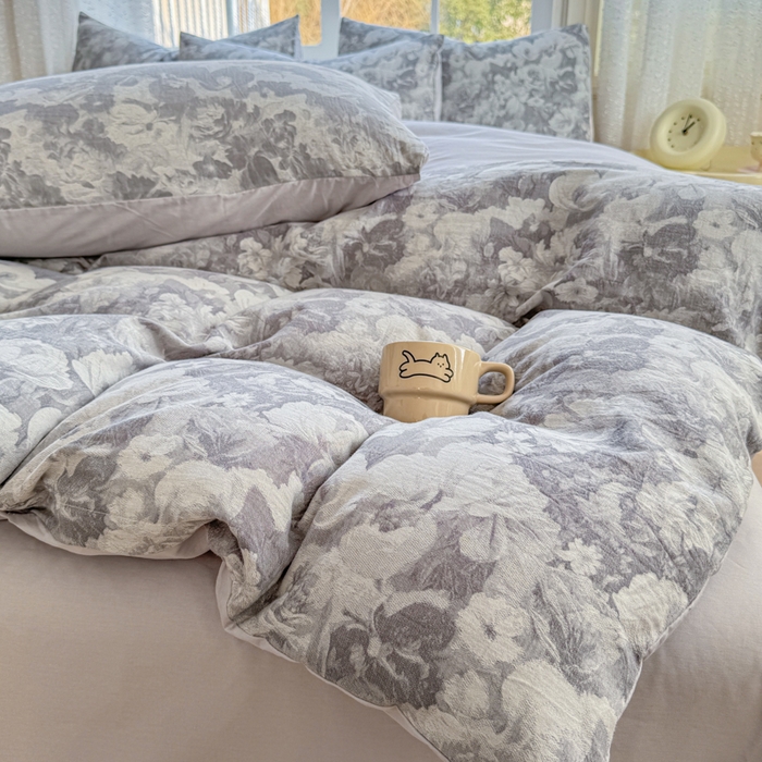 91家纺网 家纺一手货源 找家纺 苏东来家纺 2026新款A类60支全棉长绒棉纯棉色织提花四件套水洗纯棉厚织提花肌理被套四件套 春序灰
