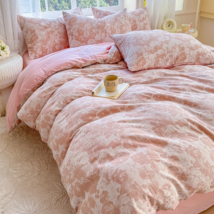 91家纺网 家纺一手货源 找家纺 苏东来家纺 2026新款A类60支全棉长绒棉纯棉色织提花四件套水洗纯棉厚织提花肌理被套四件套 春序粉