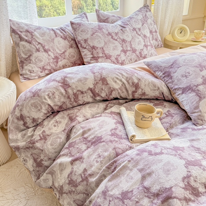 91家纺网 家纺一手货源 找家纺 苏东来家纺 2026新款A类60支全棉长绒棉纯棉色织提花四件套水洗纯棉厚织提花肌理被套四件套 云裳紫