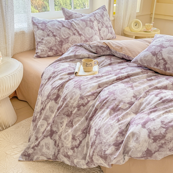 91家纺网 家纺一手货源 找家纺 苏东来家纺 2026新款A类60支全棉长绒棉纯棉色织提花四件套水洗纯棉厚织提花肌理被套四件套 云裳紫