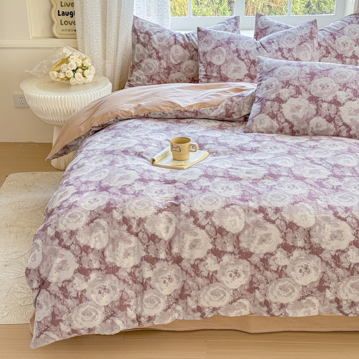 91家纺网 家纺一手货源 找家纺 苏东来家纺 2026新款A类60支全棉长绒棉纯棉色织提花四件套水洗纯棉厚织提花肌理被套四件套 云裳紫