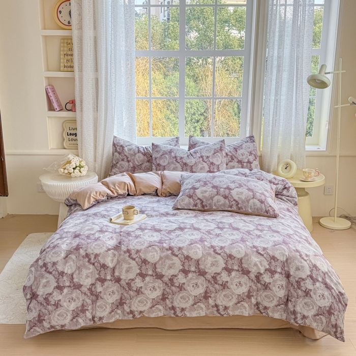 91家纺网 家纺一手货源 找家纺 苏东来家纺 2026新款A类60支全棉长绒棉纯棉色织提花四件套水洗纯棉厚织提花肌理被套四件套 云裳紫