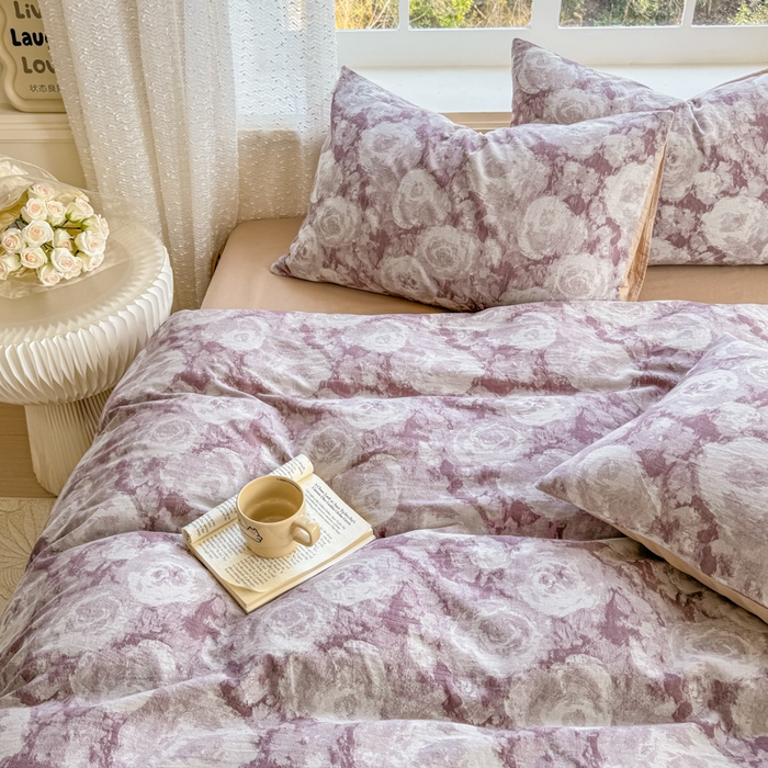 91家纺网 家纺一手货源 找家纺 苏东来家纺 2026新款A类60支全棉长绒棉纯棉色织提花四件套水洗纯棉厚织提花肌理被套四件套 云裳紫