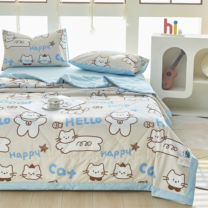 91家纺网 家纺一手货源 找家纺 黛妮雅 2026新款双面全棉羽丝夏被幸运猫咪