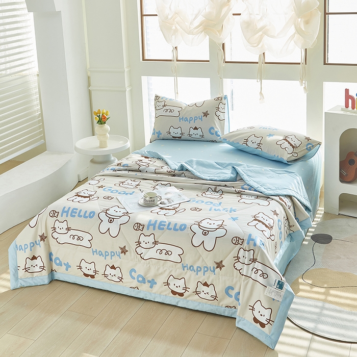 91家纺网 家纺一手货源 找家纺 黛妮雅 2026新款双面全棉羽丝夏被幸运猫咪