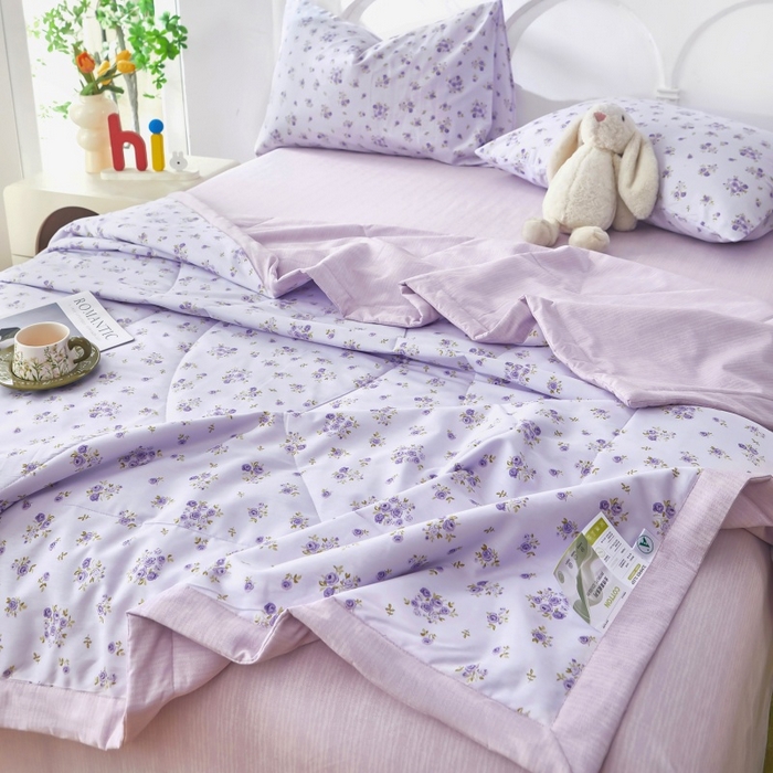 91家纺网 家纺一手货源 找家纺 黛妮雅 2026新款双面全棉羽丝夏被熏香-紫