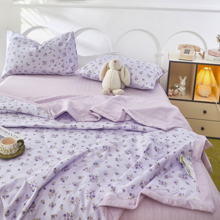 91家纺网 家纺一手货源 找家纺 黛妮雅 2026新款双面全棉羽丝夏被熏香-紫