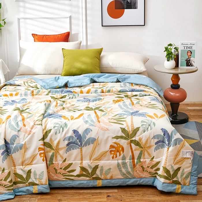 91家纺网 家纺一手货源 找家纺 黛妮雅 2026新款双面全棉羽丝夏被叶枫海韵