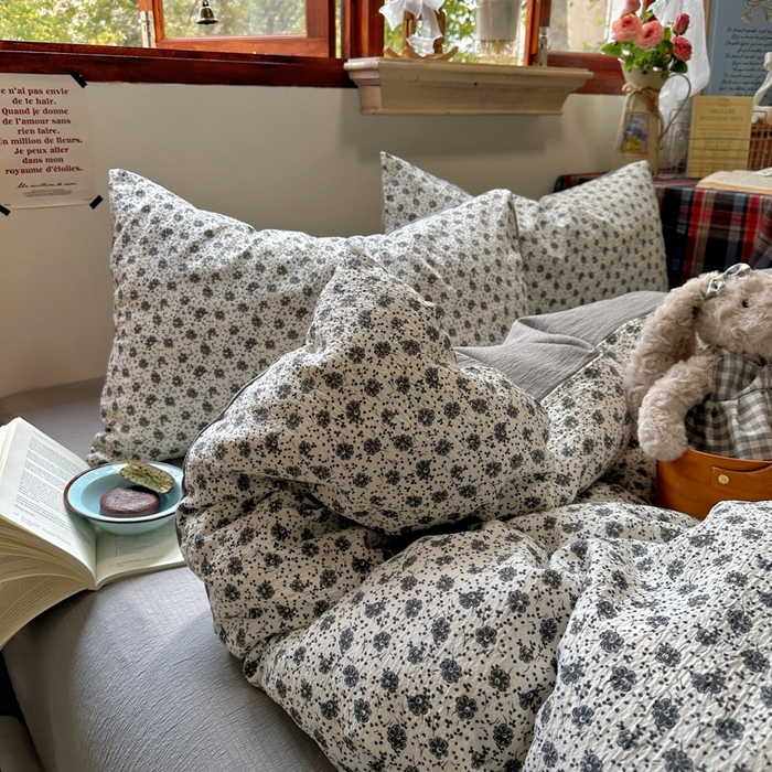 阿曼达 2026新款日韩系复古印花小碎花软糯贴肤慵懒伴眠超治愈的床单床笠款四件套 小印-朝花辞.米灰