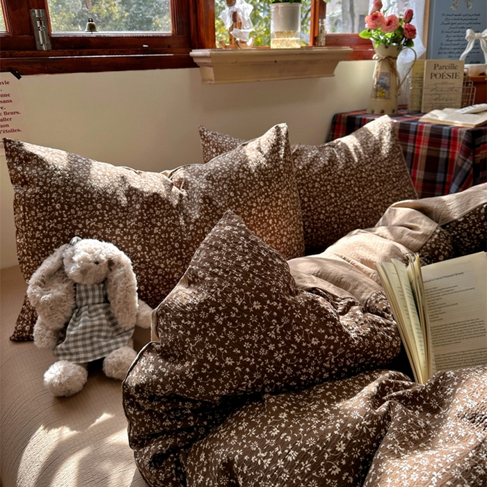 阿曼达 2026新款日韩系复古印花小碎花软糯贴肤慵懒伴眠超治愈的床单床笠款四件套 小印-林间序.咖