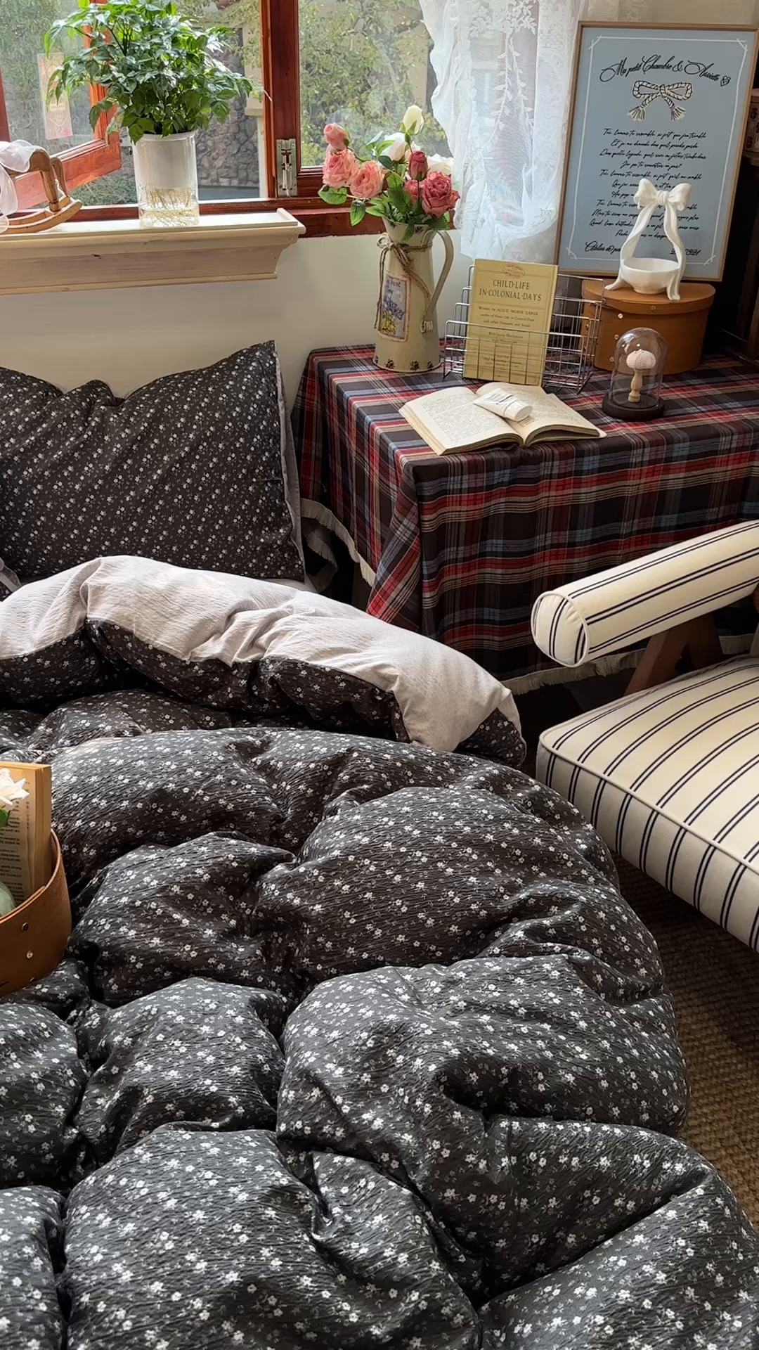 91家纺网 家纺一手货源 找家纺 阿曼达 2026新款日韩系复古印花小碎花软糯贴肤慵懒伴眠超治愈的床单床笠款四件套 小印-松月间.灰