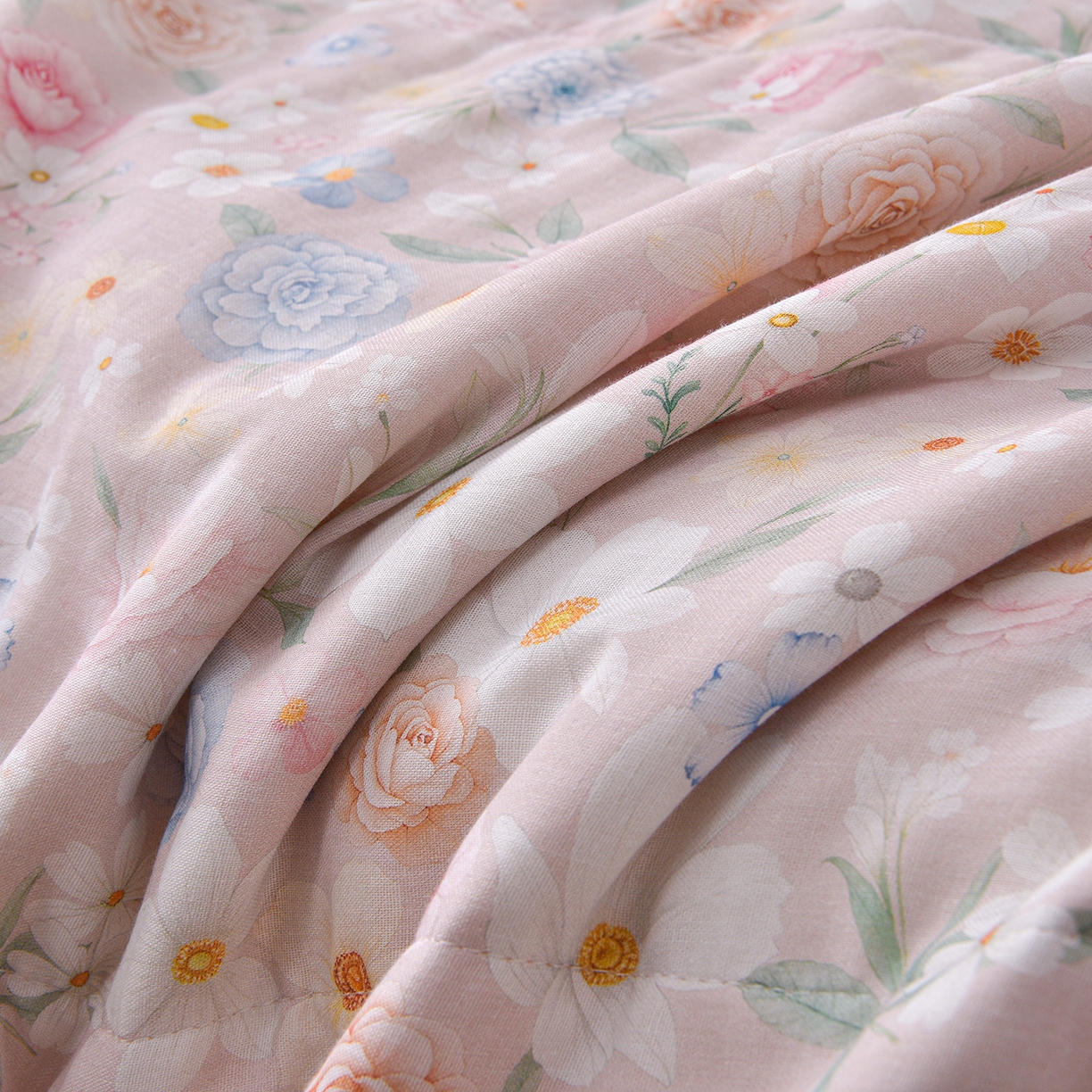 91家纺网 家纺一手货源 找家纺 金昱纺 2026新款A类全棉双层纱新疆棉花夏被四件套（带检测报告，包检测，有微信+买家秀） 观上月白-粉