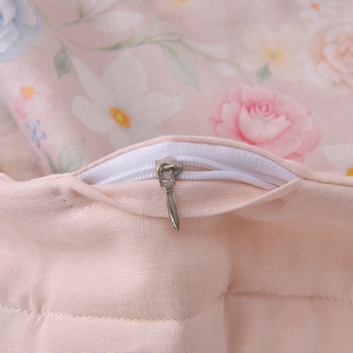 91家纺网 家纺一手货源 找家纺 金昱纺 2026新款A类全棉双层纱新疆棉花夏被四件套（带检测报告，包检测，有微信+买家秀） 观上月白-粉