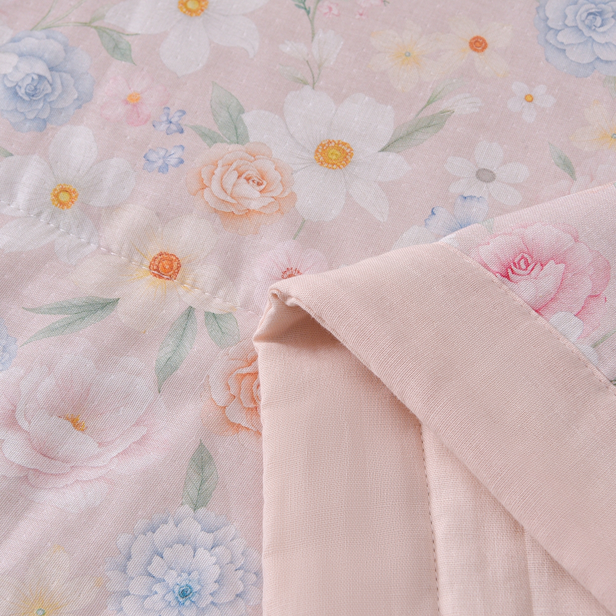 91家纺网 家纺一手货源 找家纺 金昱纺 2026新款A类全棉双层纱新疆棉花夏被四件套（带检测报告，包检测，有微信+买家秀） 观上月白-粉