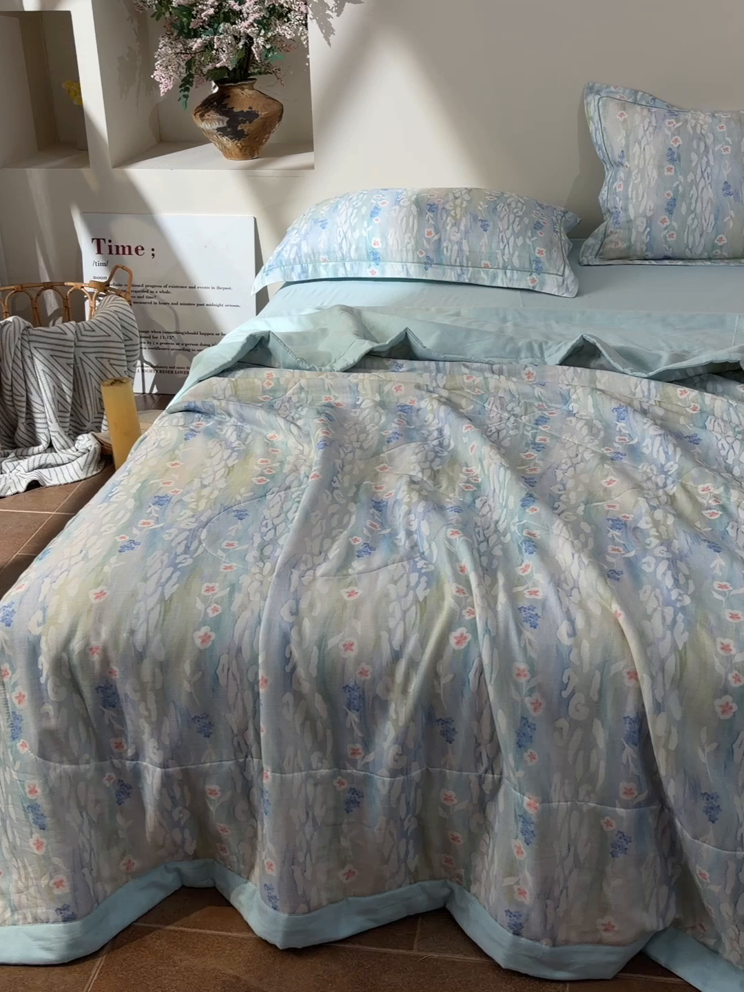 91家纺网 家纺一手货源 找家纺 金昱纺 2026新款A类全棉双层纱新疆棉花夏被四件套（带检测报告，包检测，有微信+买家秀） 禾棠映月-兰