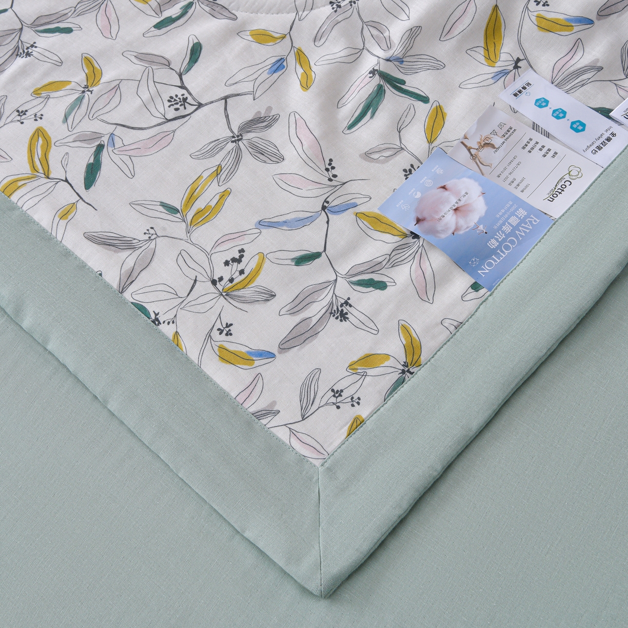 91家纺网 家纺一手货源 找家纺 金昱纺 2026新款A类全棉双层纱新疆棉花夏被四件套（带检测报告，包检测，有微信+买家秀） 镜花眠-绿