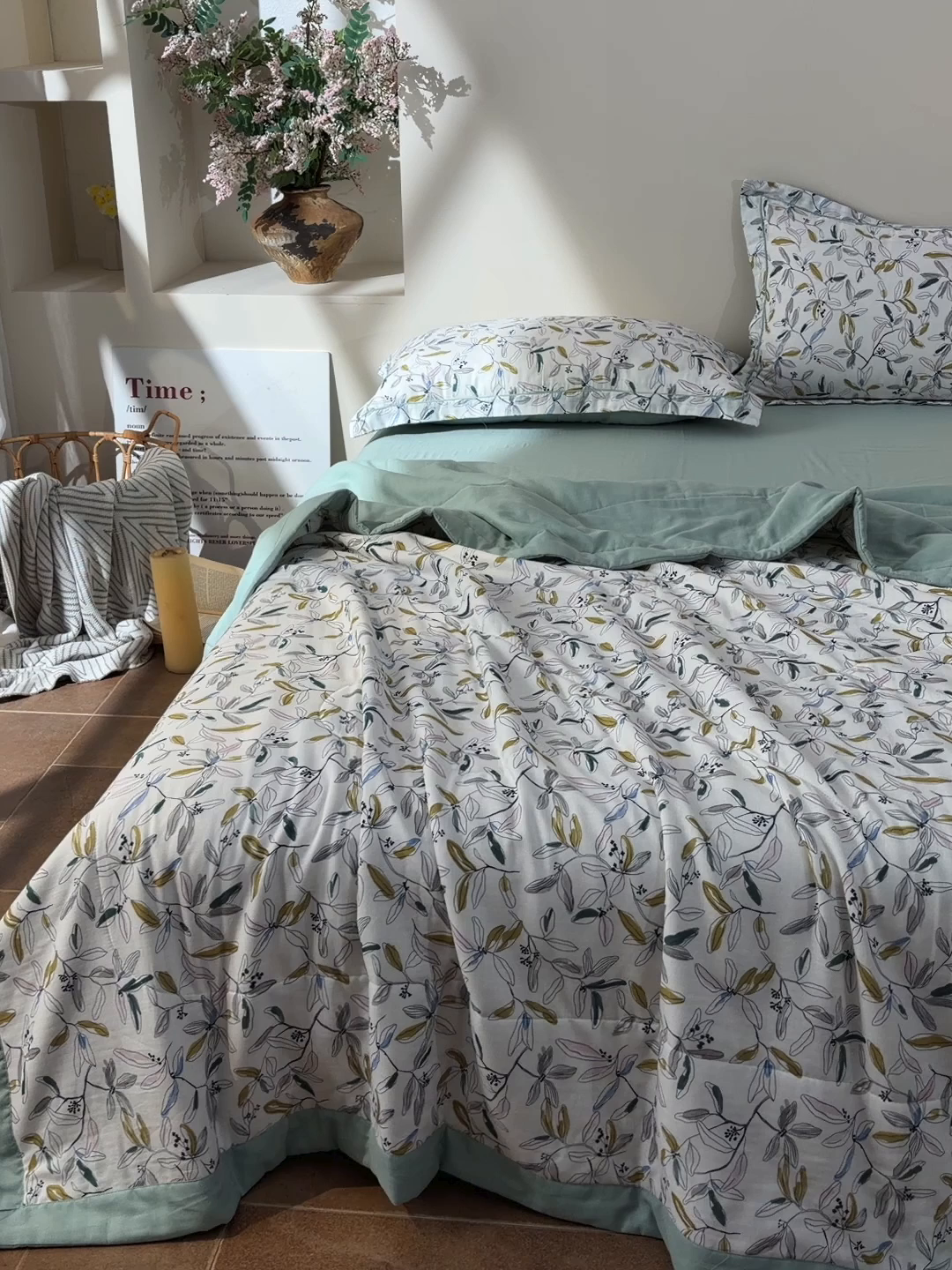 91家纺网 家纺一手货源 找家纺 金昱纺 2026新款A类全棉双层纱新疆棉花夏被四件套（带检测报告，包检测，有微信+买家秀） 镜花眠-绿