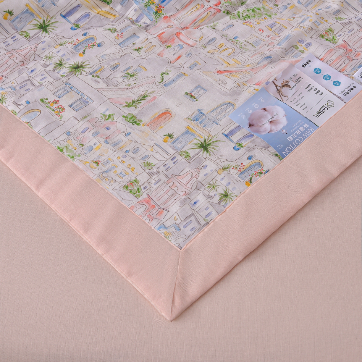 91家纺网 家纺一手货源 找家纺 金昱纺 2026新款A类全棉双层纱新疆棉花夏被四件套（带检测报告，包检测，有微信+买家秀） 浪漫小镇-粉