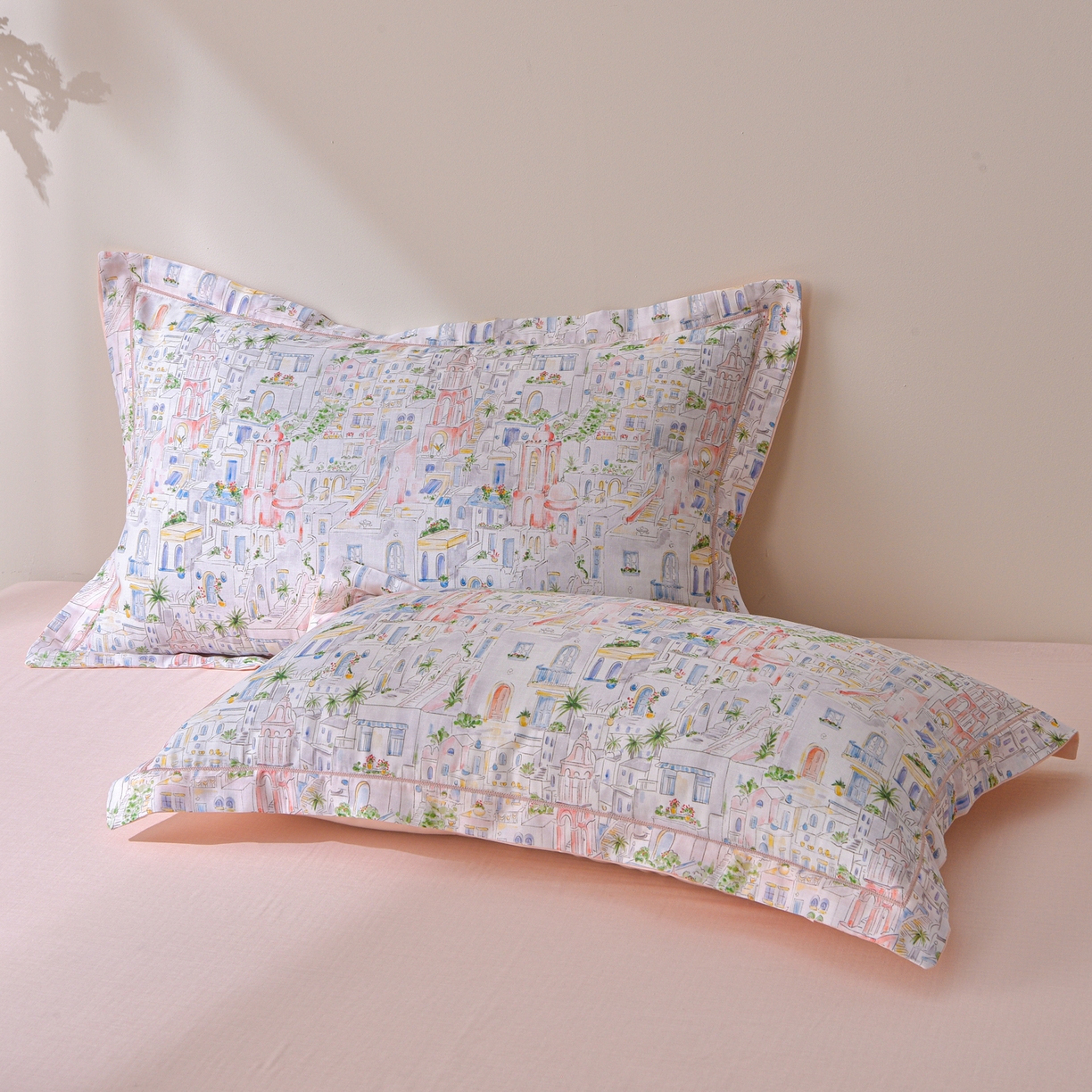 91家纺网 家纺一手货源 找家纺 金昱纺 2026新款A类全棉双层纱新疆棉花夏被四件套（带检测报告，包检测，有微信+买家秀） 浪漫小镇-粉