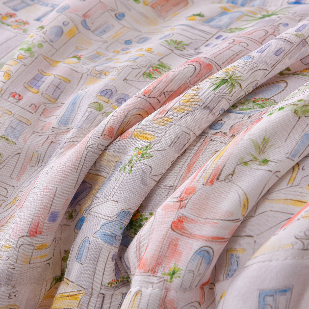 91家纺网 家纺一手货源 找家纺 金昱纺 2026新款A类全棉双层纱新疆棉花夏被四件套（带检测报告，包检测，有微信+买家秀） 浪漫小镇-粉