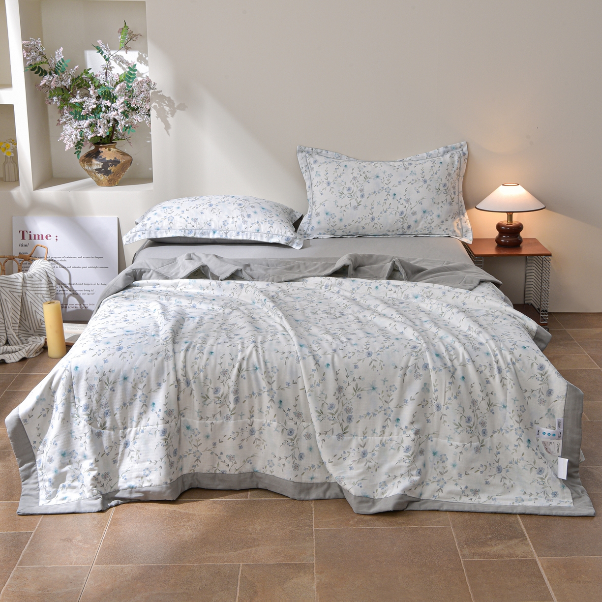 91家纺网 家纺一手货源 找家纺 金昱纺 2026新款A类全棉双层纱新疆棉花夏被四件套（带检测报告，包检测，有微信+买家秀） 莲礼枝-兰