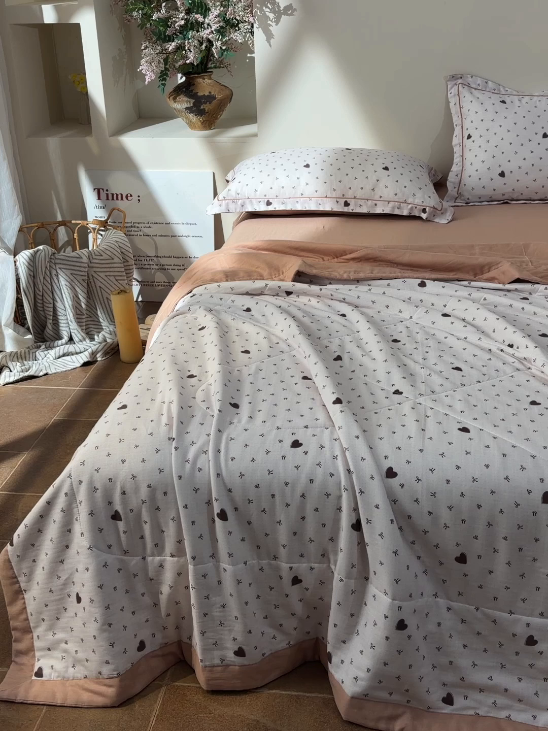 91家纺网 家纺一手货源 找家纺 金昱纺 2026新款A类全棉双层纱新疆棉花夏被四件套（带检测报告，包检测，有微信+买家秀） 甜心结-咖