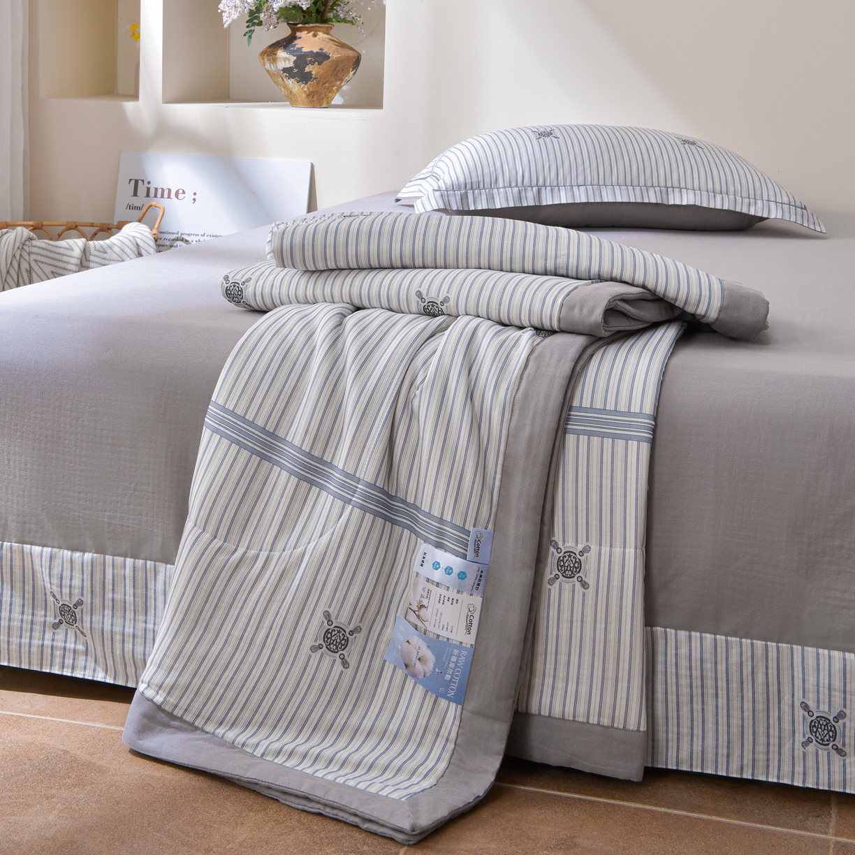 91家纺网 家纺一手货源 找家纺 金昱纺 2026新款A类全棉双层纱新疆棉花夏被四件套（带检测报告，包检测，有微信+买家秀） 泽西岛-兰