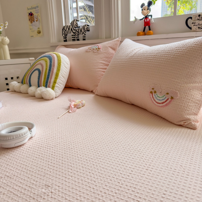 91家纺网 家纺一手货源 找家纺 （总）席世家 2026新款全棉华夫格床笠毛巾绣床笠