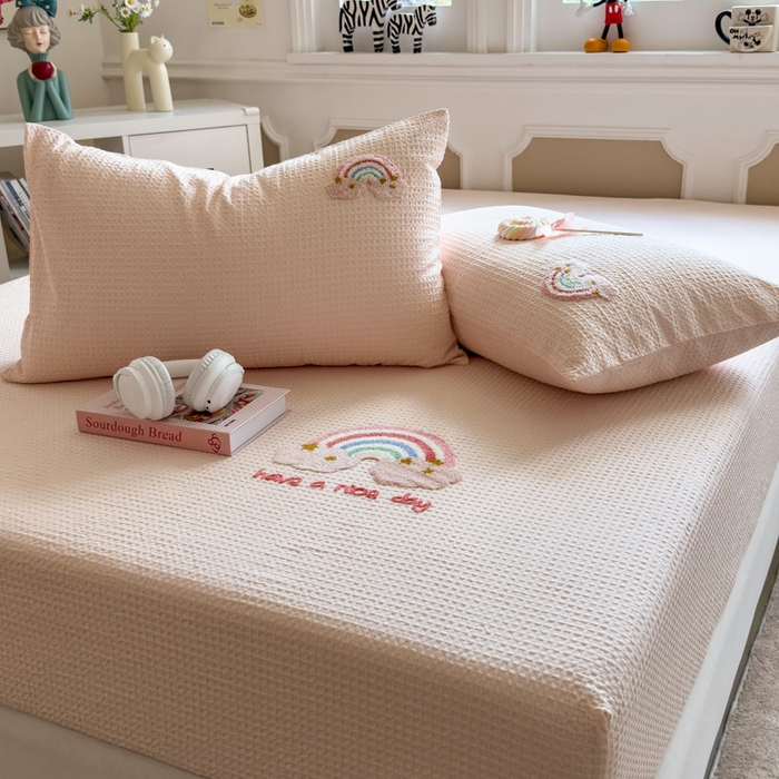 91家纺网 家纺一手货源 找家纺 （总）席世家 2026新款全棉华夫格床笠毛巾绣床笠