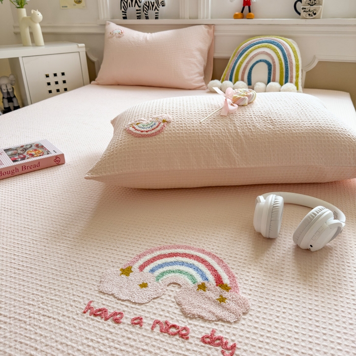 91家纺网 家纺一手货源 找家纺 （总）席世家 2026新款全棉华夫格床笠毛巾绣床笠