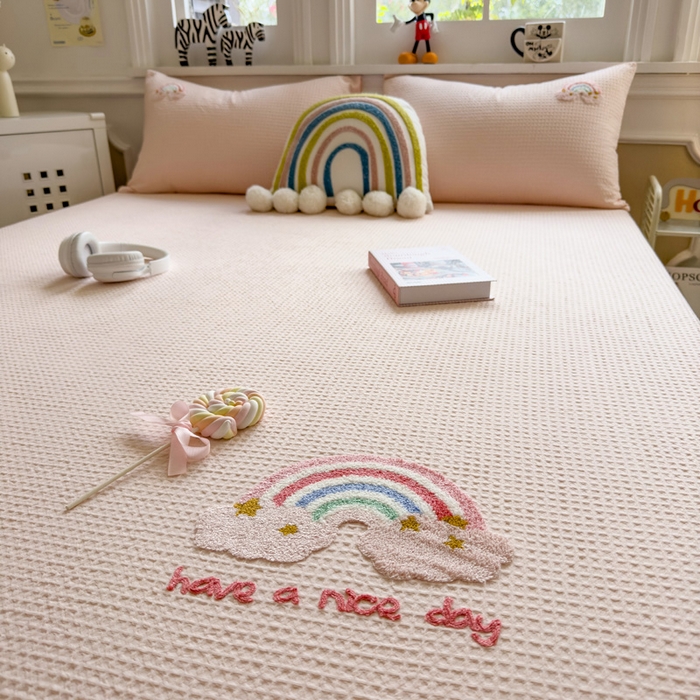 91家纺网 家纺一手货源 找家纺 （总）席世家 2026新款全棉华夫格床笠毛巾绣床笠