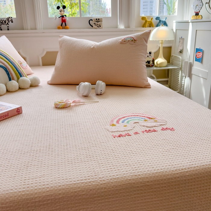 91家纺网 家纺一手货源 找家纺 （总）席世家 2026新款全棉华夫格床笠毛巾绣床笠