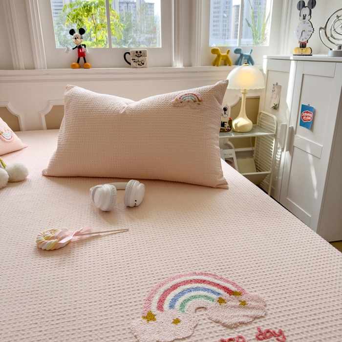 91家纺网 家纺一手货源 找家纺 （总）席世家 2026新款全棉华夫格床笠毛巾绣床笠