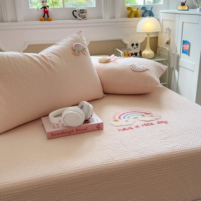 91家纺网 家纺一手货源 找家纺 （总）席世家 2026新款全棉华夫格床笠毛巾绣床笠