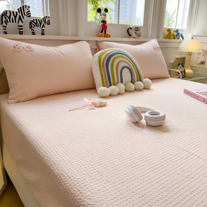 91家纺网 家纺一手货源 找家纺 （总）席世家 2026新款全棉华夫格床笠毛巾绣床笠