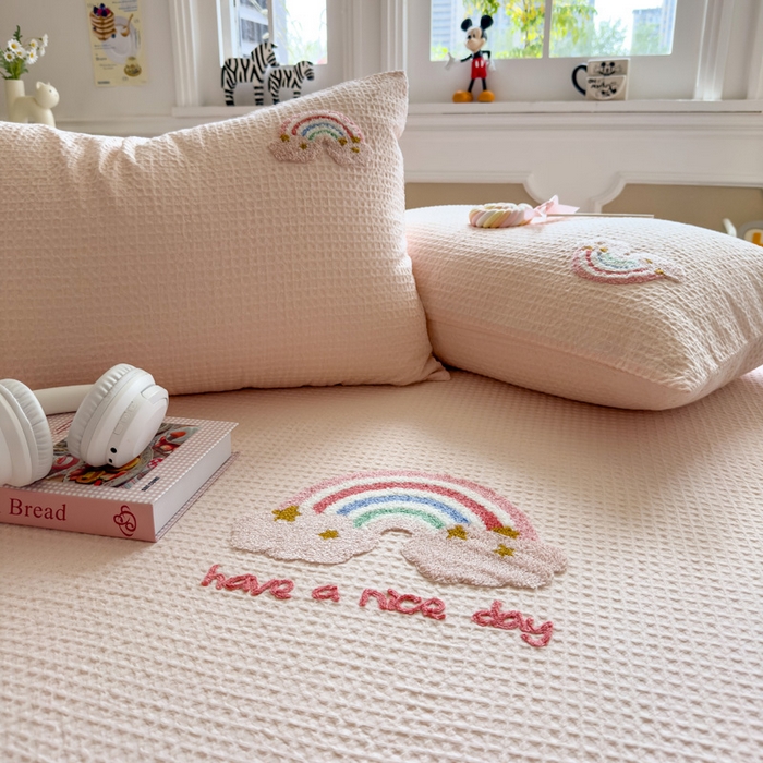 91家纺网 家纺一手货源 找家纺 （总）席世家 2026新款全棉华夫格床笠毛巾绣床笠