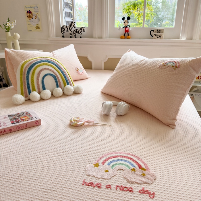 91家纺网 家纺一手货源 找家纺 （总）席世家 2026新款全棉华夫格床笠毛巾绣床笠