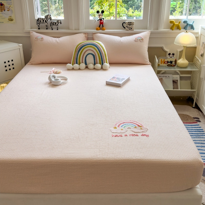 91家纺网 家纺一手货源 找家纺 （总）席世家 2026新款全棉华夫格床笠毛巾绣床笠