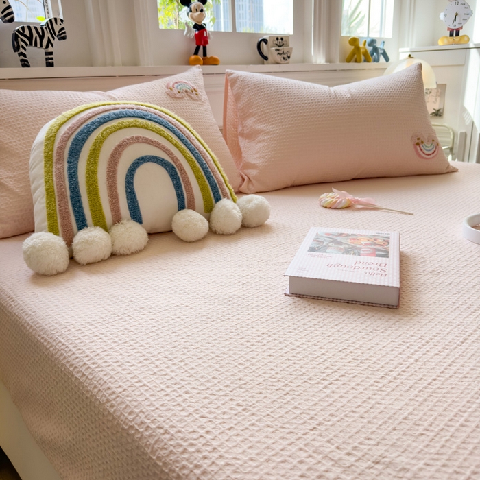 91家纺网 家纺一手货源 找家纺 （总）席世家 2026新款全棉华夫格床笠毛巾绣床笠