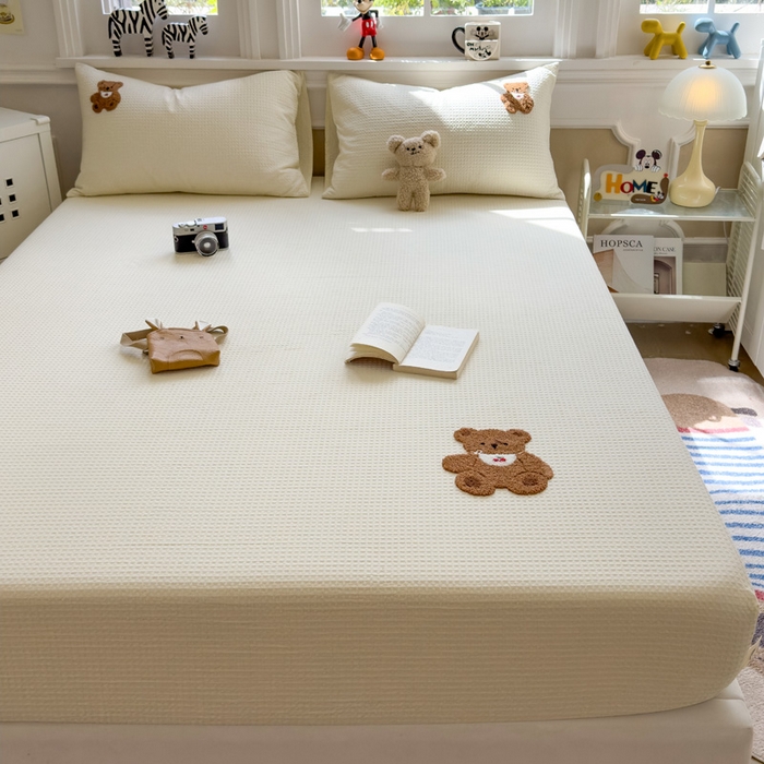 91家纺网 家纺一手货源 找家纺 席世家 2026新款全棉华夫格床笠毛巾绣床笠 华夫格-樱桃熊