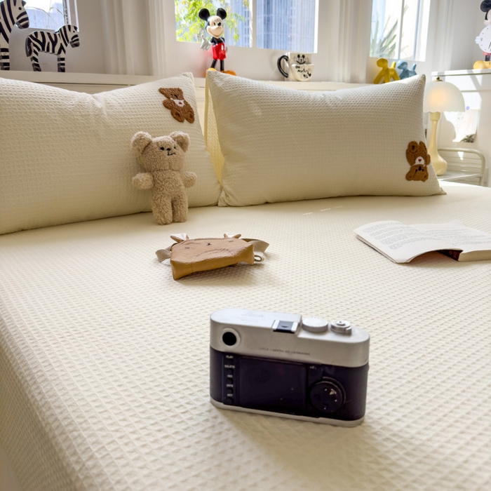 91家纺网 家纺一手货源 找家纺 席世家 2026新款全棉华夫格床笠毛巾绣床笠 华夫格-樱桃熊