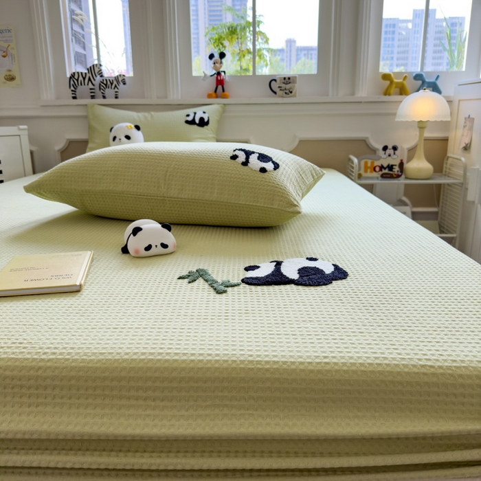 91家纺网 家纺一手货源 找家纺 席世家 2026新款全棉华夫格床笠毛巾绣床笠 华夫格-熊猫