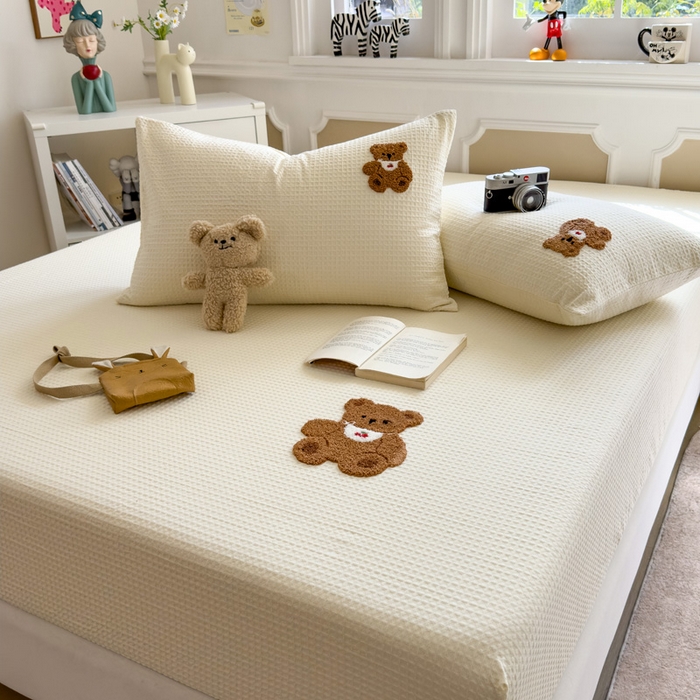 91家纺网 家纺一手货源 找家纺 席世家 2026新款全棉华夫格床笠毛巾绣床笠 华夫格-樱桃熊