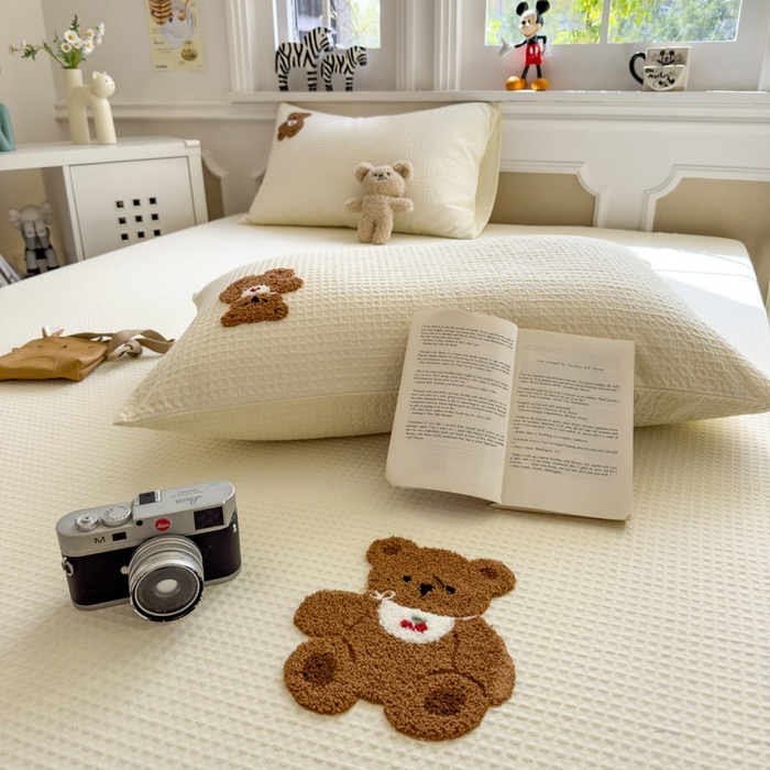 91家纺网 家纺一手货源 找家纺 席世家 2026新款全棉华夫格床笠毛巾绣床笠 华夫格-樱桃熊