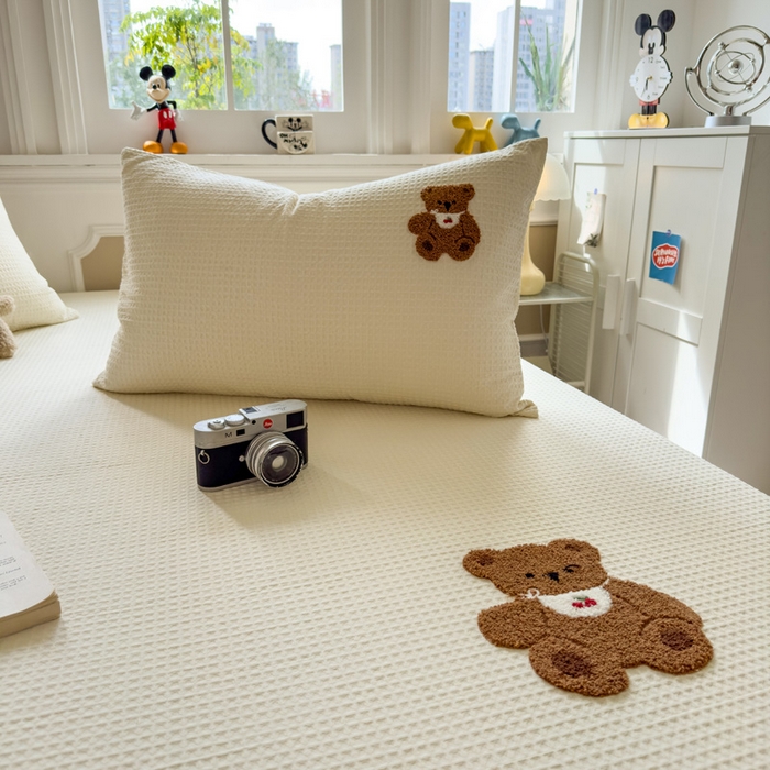 91家纺网 家纺一手货源 找家纺 席世家 2026新款全棉华夫格床笠毛巾绣床笠 华夫格-樱桃熊