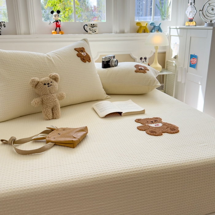 91家纺网 家纺一手货源 找家纺 席世家 2026新款全棉华夫格床笠毛巾绣床笠 华夫格-樱桃熊