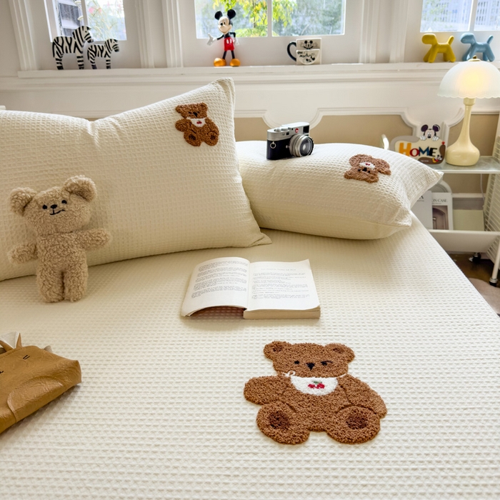 91家纺网 家纺一手货源 找家纺 席世家 2026新款全棉华夫格床笠毛巾绣床笠 华夫格-樱桃熊