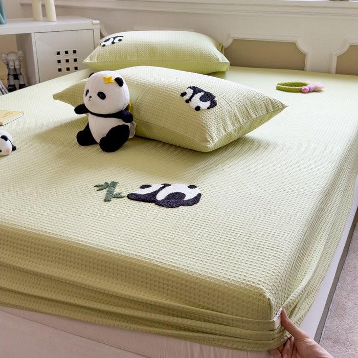 91家纺网 家纺一手货源 找家纺 席世家 2026新款全棉华夫格床笠毛巾绣床笠 华夫格-熊猫